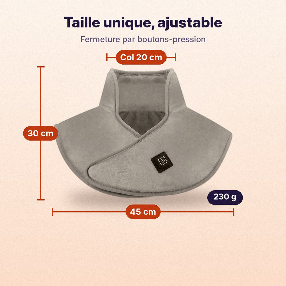 Dimensions de la cape : 45 × 30 cm, col de 20 cm, 230 g